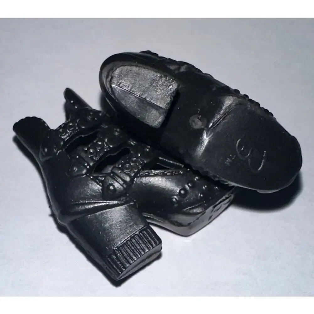 Modern Barbie Black Open Toe Cut Out Ankle Boots Heels Shoes Mattel - Picture 3 of 5